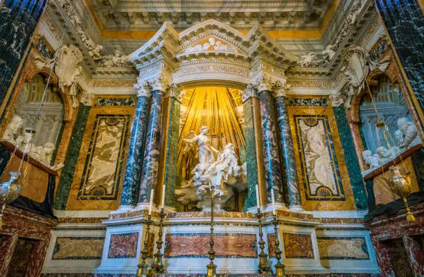 The Ecstasy of Saint Teresa in the Church of Santa Maria della Vittoria in Rome, Italy.