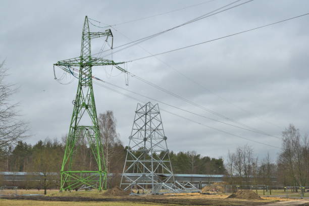 istock Building of a new overhead power transmission pylon. 1136892206