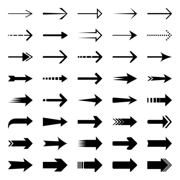 Arrows Set of simple black arrows. Vector design elements, different shapes. thin stock illustrations