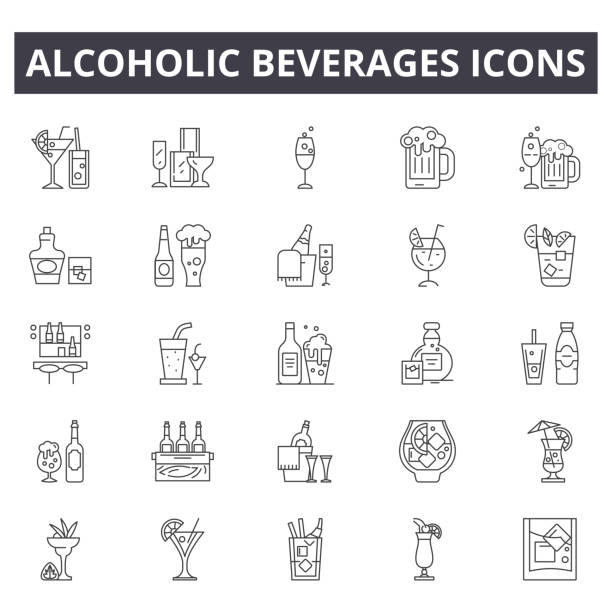 illustrazioni stock, clip art, cartoni animati e icone di tendenza di icone di linea bevande alcoliche per il web e il design mobile. segni di tratto modificabili. bevande alcoliche delineano illustrazioni concettuali - aperitivo