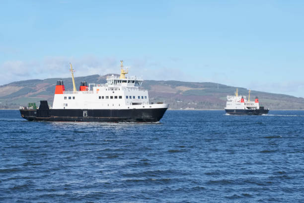 Ferry at sea two arrival and departure in open ocean uk