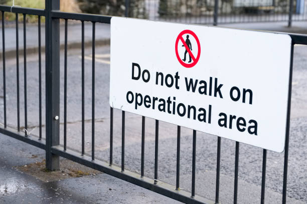 istock Do not walk on operational area at bus coach turning parking station 1136894584