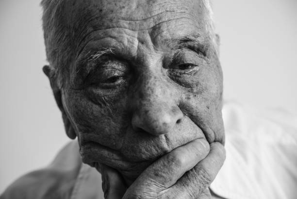 days of grays - portrait black and white senior men wisdom imagens e fotografias de stock