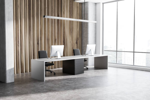 istock Wooden and concrete manager office corner 1136895459
