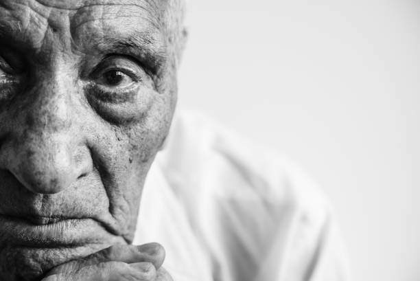 days of grays - portrait black and white senior men wisdom imagens e fotografias de stock