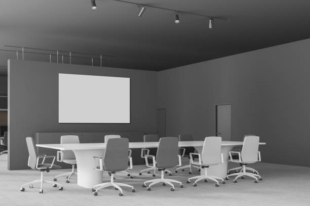 istock Gray meeting room corner with poster 1136896186