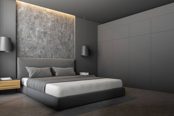 istock Gray and stone bedroom corner 1136896707