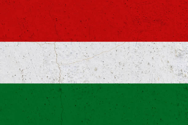 ungheria bandiera su muro di cemento - hungary flag banner dirty foto e immagini stock