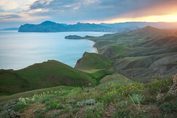 istock Sea spring bay. View from the mountain. Nature composition. 1136898216