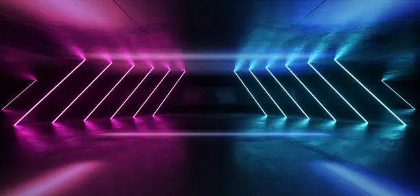 Background Neon Glowing Cyber Purple Blue Pink Sci Fi Modern Futuristic Minimalistic Dark Black Room With Reflections On The Walls Empty Space 3D Rendering Illustration