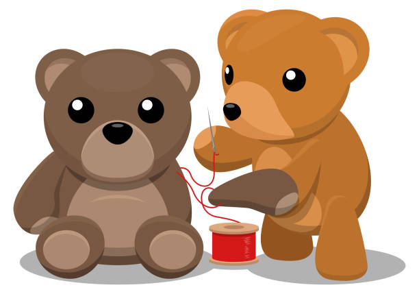 ilustraciones, imágenes clip art, dibujos animados e iconos de stock de los osos de coser - sewing stitches thread surgery