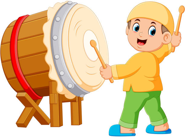 A boy playing bedug cartoon illustration of A boy playing bedug cartoon bedug stock illustrations