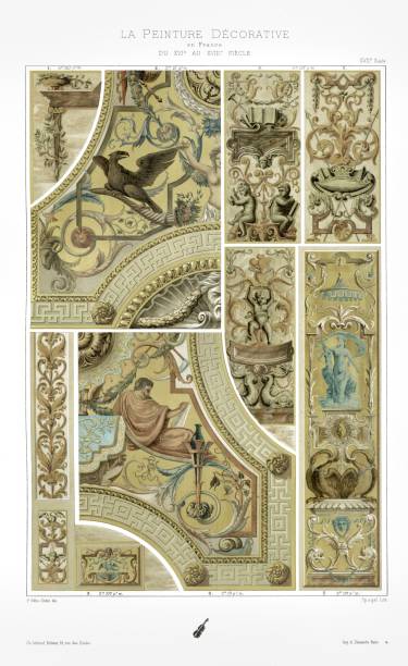 illustrazioni stock, clip art, cartoni animati e icone di tendenza di galleria di apollo, al louvre di parigi, dalla francia vernice decorativa 1897 - henry iv