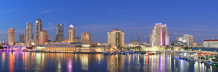 Panorama of Tampa, Florida skyline at night