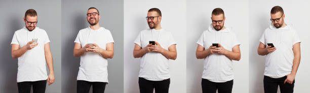 online chat young hipster man - humor asking nerd men imagens e fotografias de stock