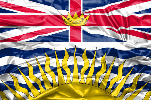 istock Flag of British Columbia state of Canada on soft and smooth silk texture. 3D rendering 1136916394