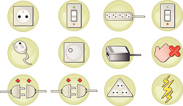 icon set : electricity  gang socket stock illustrations