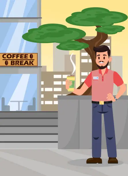 Vector illustration of Man at Coffee Break Cartoon Vector Illustration