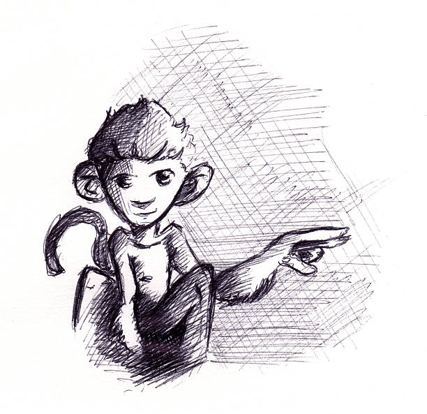 猿の描出 - monkey sketch drawing showing ストックフォトと画像