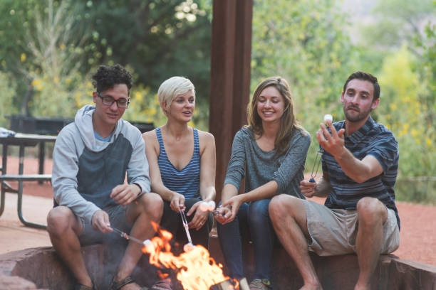istock Millennial-age friends roasting marshmallows by the fire 1136920846
