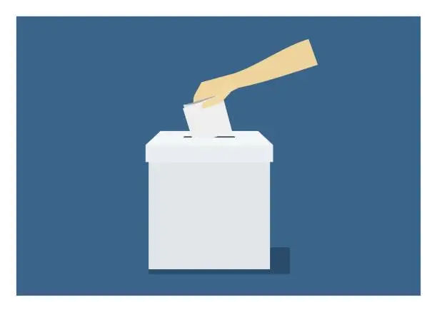 Vector illustration of hand inserting ballot paper into a box