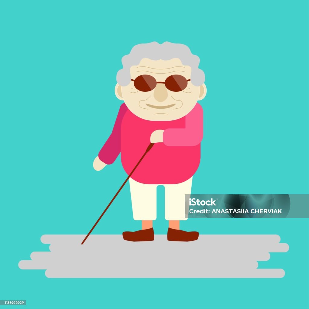 old person with mobility aids senior woman with disabilities and mobility aids Blindness stock vector