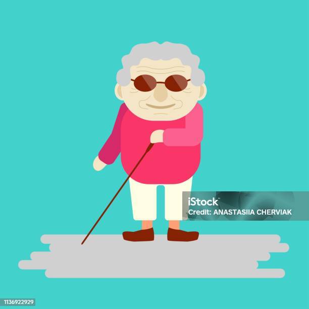 Old Person With Mobility Aids Stock Illustration - Download Image Now - Blindness, Walking Cane, AIDS