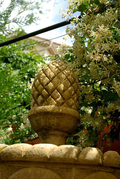 stone fountain detail stock photo