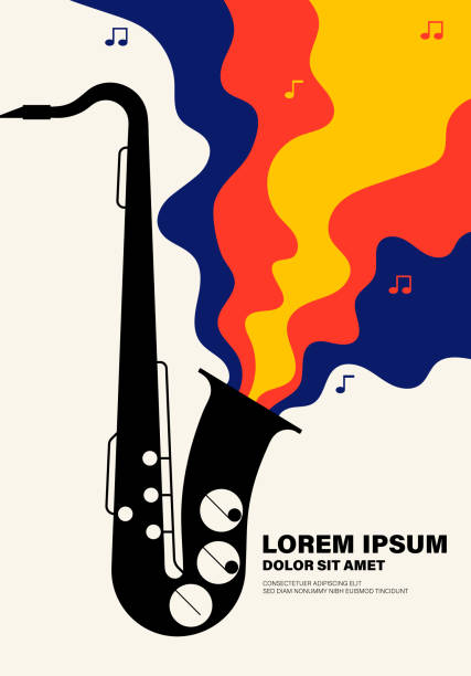 Music poster modern vintage retro style Music poster modern vintage retro style, Graphic design template can be used for background, backdrop, banner, brochure, leaflet, flyer, print, publication, vector illustration sax arts and crafts stock illustrations