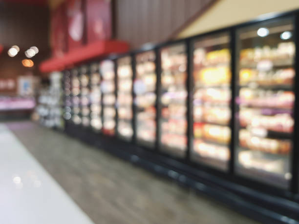 istock Row of refrigerators racks in hypermarket 1136930377