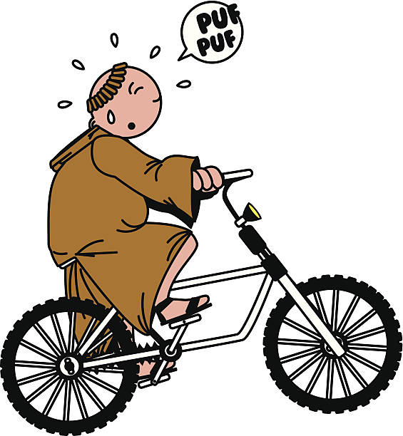 monk on bicycle vector art illustration