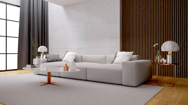 istock Modern luxury white  living room interior design, white sofa with marble wall ,3d rendering 1136936437