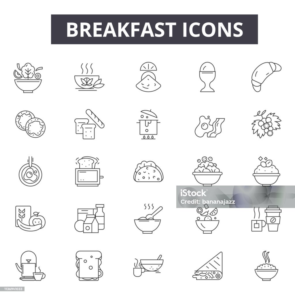 Breakfast line icons for web and mobile design. Editable stroke signs. Breakfast  outline concept illustrations Breakfast line icons for web and mobile. Editable stroke signs. Breakfast  outline concept illustrations Icon Symbol stock vector