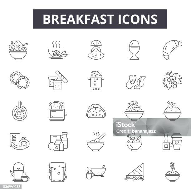 Breakfast Line Icons For Web And Mobile Design Editable Stroke Signs Breakfast Outline Concept Illustrations Stock Illustration - Download Image Now