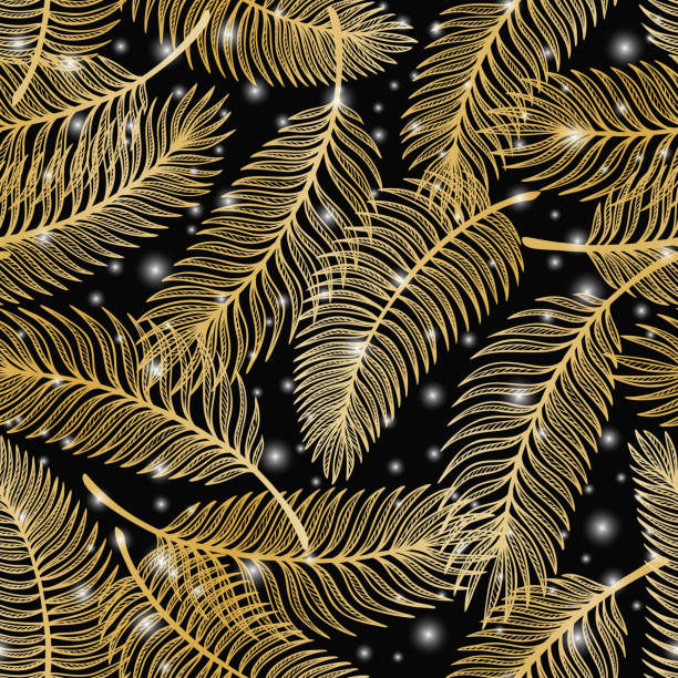istock Golden Tropical Palm Tree Leaves Vector Seamless Pattern. Palm Leaf Sketch. Summer Floral Background. Tropical Plants Wallpaper 1136941195