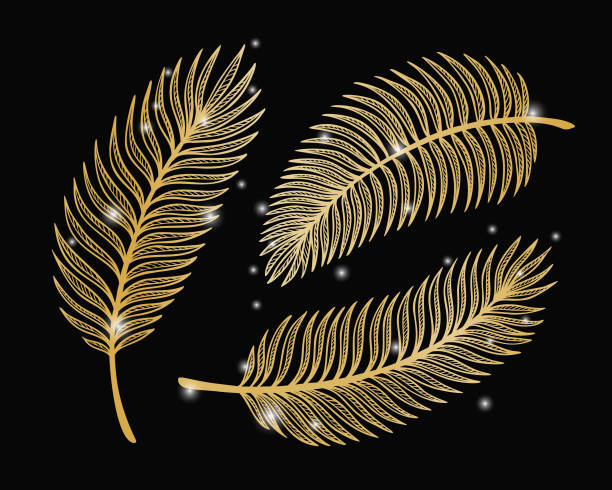 istock Golden Tropical Palm Tree Leaves Vector Set. Palm Leaf Sketch. Summer Tropical Plants. Floral design 1136941721