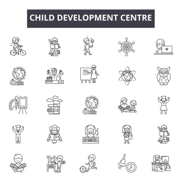 웹 및 모바일 디자인에 대 한 어린이 개발 센터 라인 아이콘입니다. 편집 가능한 스트로크 기호입니다. 아동 개발 센터 개요 개념 일러스트 - preschooler stock illustrations