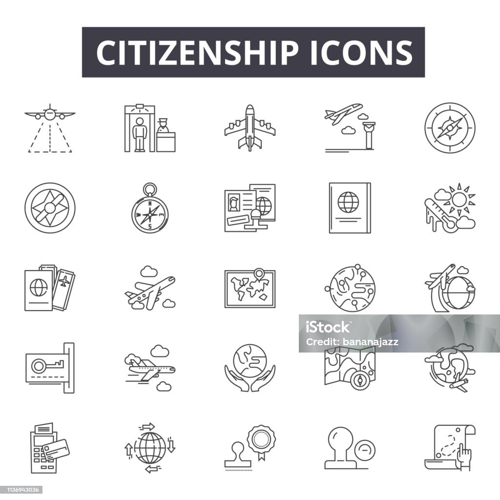 Citizenship line icons for web and mobile design. Editable stroke signs. Citizenship  outline concept illustrations Citizenship line icons for web and mobile. Editable stroke signs. Citizenship  outline concept illustrations Icon Symbol stock vector