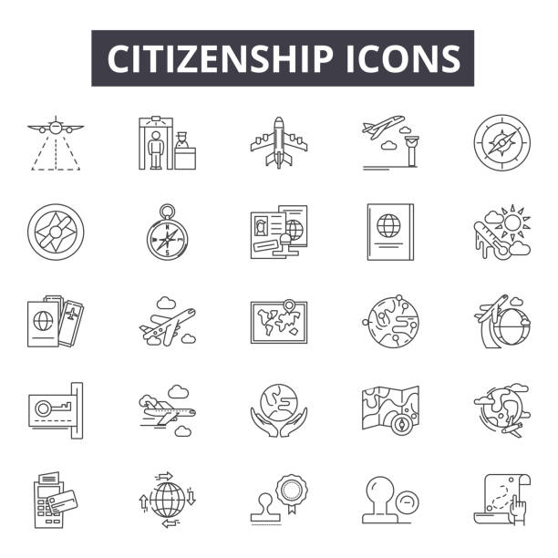 Citizenship line icons for web and mobile design. Editable stroke signs. Citizenship  outline concept illustrations Citizenship line icons for web and mobile. Editable stroke signs. Citizenship  outline concept illustrations jeff goulden border security stock illustrations