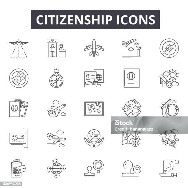 Citizenship Line Icons For Web And Mobile Design Editable Stroke Signs Citizenship Outline Concept Illustrations Stock Illustration - Download Image Now