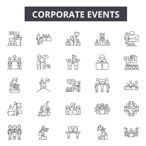 Corporate events line icons for web and mobile design. Editable stroke signs. Corporate events  outline concept illustrations Corporate events line icons for web and mobile. Editable stroke signs. Corporate events  outline concept illustrations restaurant supervisor stock illustrations