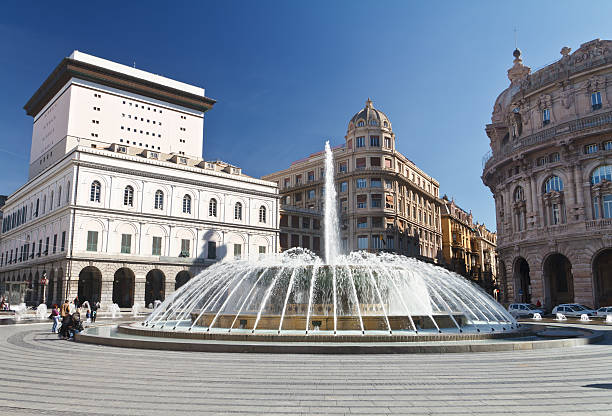 De Ferrari square with fountain in Genova, Italy