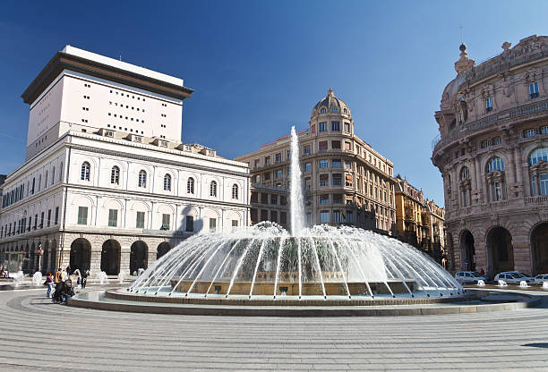 Fountain in the square in Genova, Italy stock photo