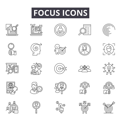 Focus line icons for web and mobile. Editable stroke signs. Focus  outline concept illustrations