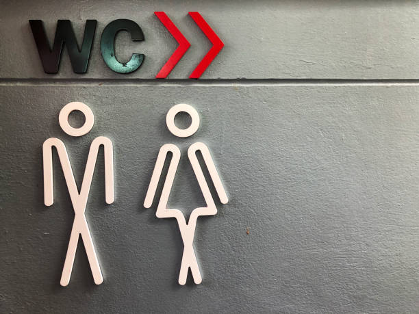Toilet sign with gray background.