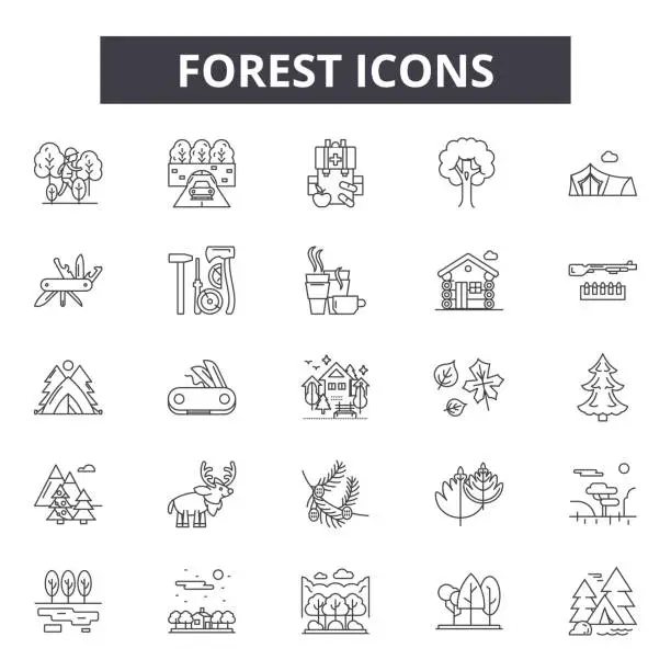 Vector illustration of Forest line icons for web and mobile design. Editable stroke signs. Forest  outline concept illustrations