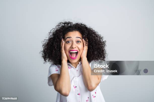 Attractive Woman Feeling Excited Stock Photo - Download Image Now - 20-24 Years, Adult, Adults Only