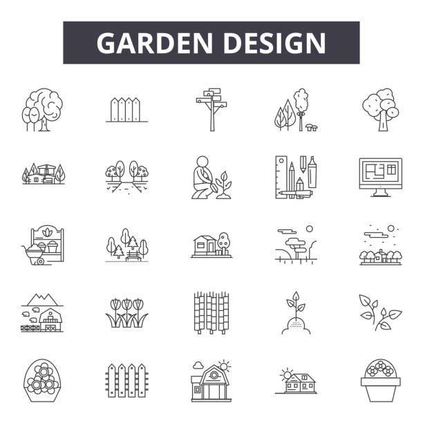 Garden design line icons for web and mobile design. Editable stroke signs. Garden design outline concept illustrations Garden design line icons for web and mobile. Editable stroke signs. Garden design outline concept illustrations garden pathway stock illustrations