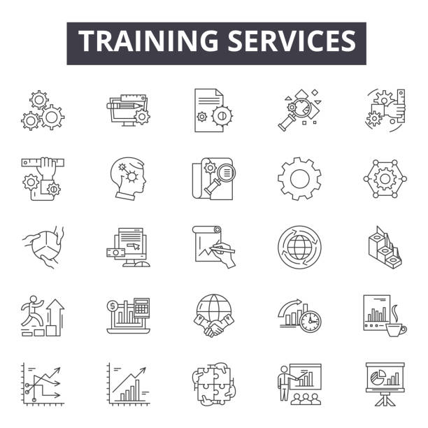 Training services line icons for web and mobile design. Editable stroke signs. Training services  outline concept illustrations Training services line icons for web and mobile. Editable stroke signs. Training services  outline concept illustrations practicing stock illustrations