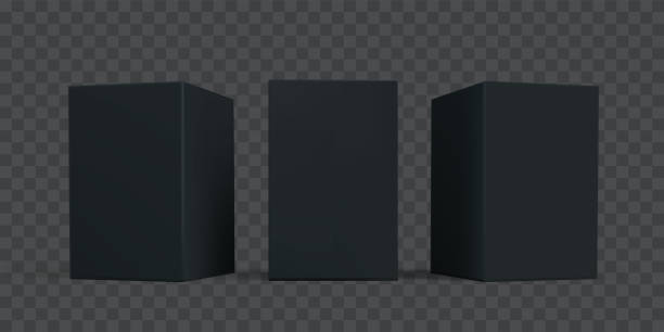 Black carton box package mock-up set. Vector isolated 3D black cardboard or paper package boxes models templates Black carton box package mock-up set. Vector isolated 3D black cardboard or paper package boxes models templates 1354 stock illustrations